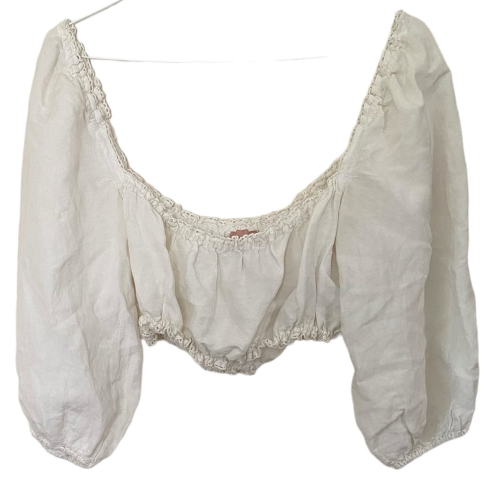 Show Me Your MuMu White Crop Top With Long Balloon Sleeves Boho Size Sma…